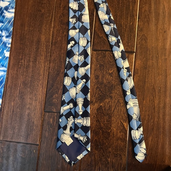Chess Pieces Neck Tie Blue - Picture 5 of 7